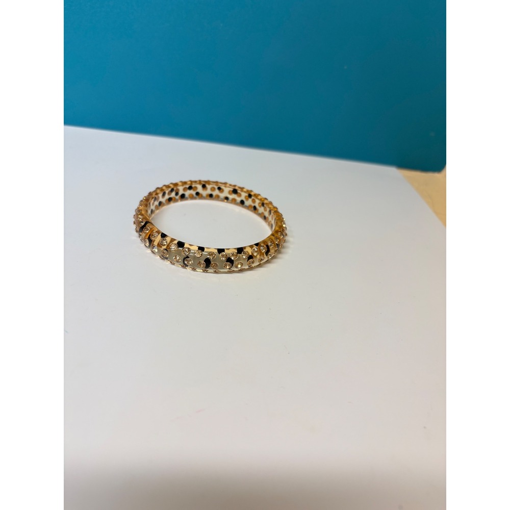 Leopard Print Lucite Bangle Bracelet Amber Rhinestone Chunky Statement